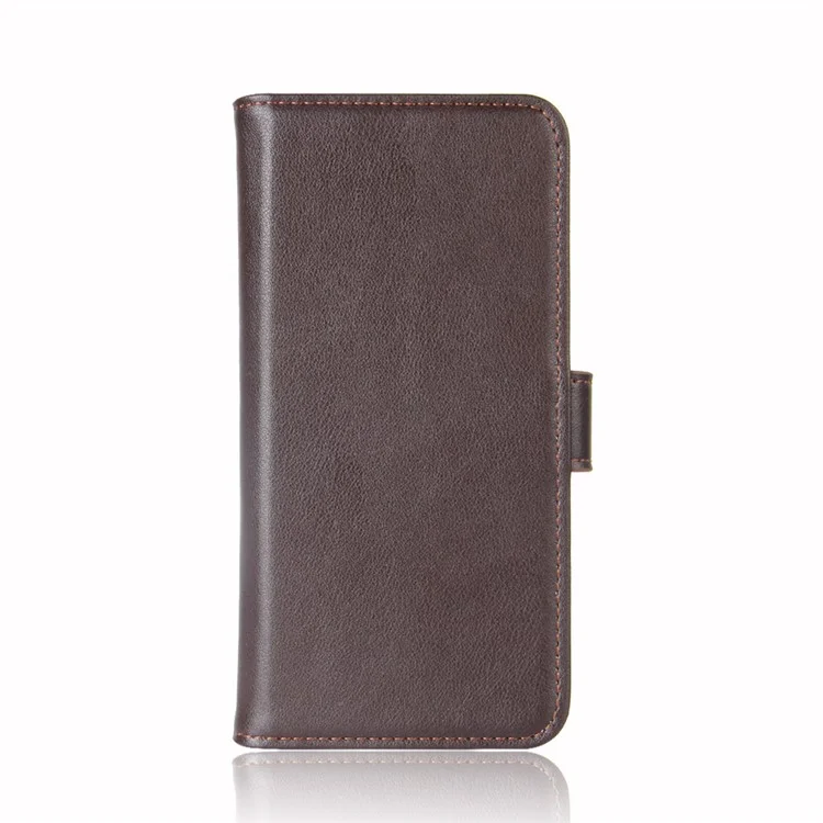 Genuine Split Leather Case Wallet Stand Phone Cover for iPhone 12 - Brown