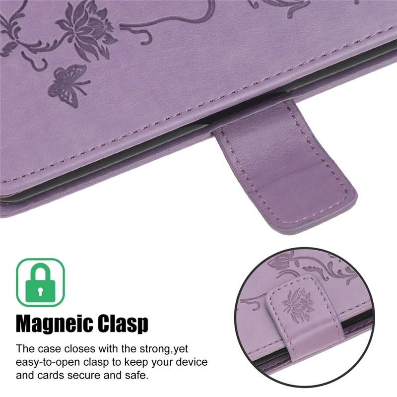 Imprint Butterfly Flower Wallet Leather Protective Case for iPhone 12 mini - Light Purple