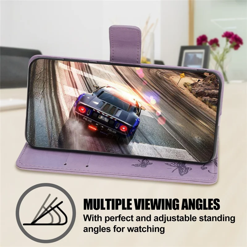 Imprint Butterfly Flower Wallet Leather Protective Case for iPhone 12 mini - Light Purple