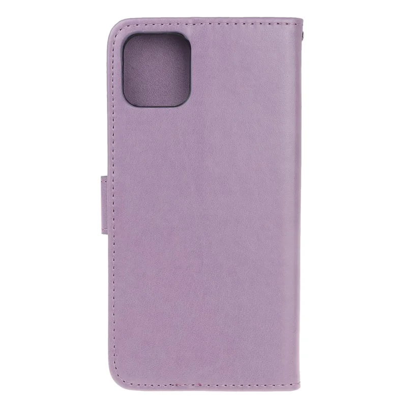 Imprint Butterfly Flower Wallet Leather Protective Case for iPhone 12 mini - Light Purple