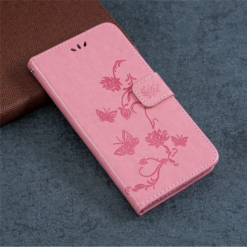 Imprint Butterfly Flowers Leather Wallet Phone Case for iPhone 12 - Pink