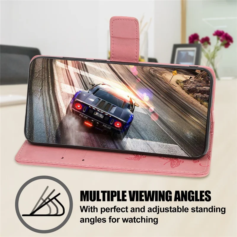 Imprint Butterfly Flowers Leather Wallet Phone Case for iPhone 12 - Pink