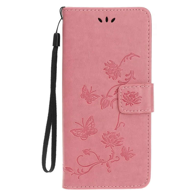 Imprint Butterfly Flowers Leather Wallet Phone Case for iPhone 12 - Pink
