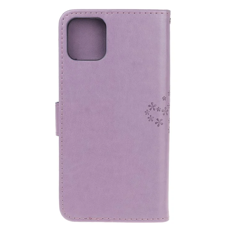 Imprint Tree Owl Wallet Leather Phone Case for iPhone 12 mini - Light Purple