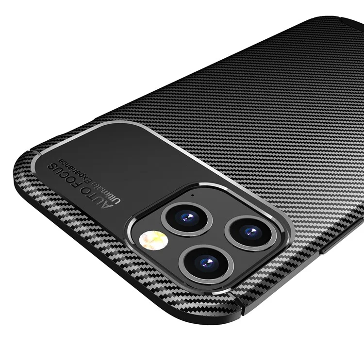 Carbon Fiber Skin Case Drop-proof TPU Shell for iPhone 12 Pro 6.1 inch - Black