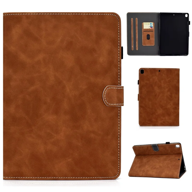 Solid Color Card Slots Stand Flip Leather Protective Cover for iPad 10.2 (2021)/(2020)/(2019) / iPad Air 10.5 inch (2019) - Brown