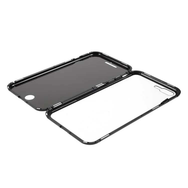 Telaio in Metallo Magnetico + Custodia Anti-pesta in Vetro a Doppia Faccia a Doppia Faccia Per Iphone 7 Più/8 Più 5,5 Pollici - Nero