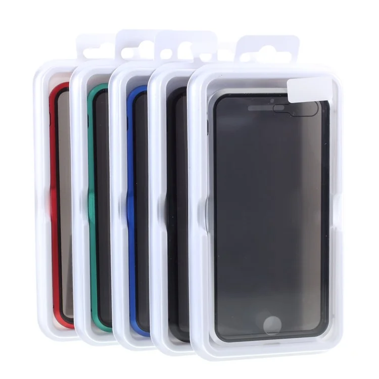 Magnetic Metal Frame + Double-sided Tempered Glass Anti-peep Case for iPhone 7 Plus/8 Plus 5.5 inch - Black