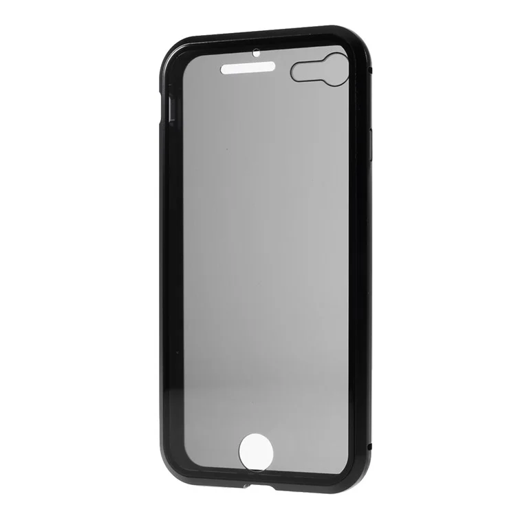 Cadre Métallique Magnétique + Couverture de Couverture Complète en Verre Trempé Double Face Pour Iphone 7/8 / se (2020) / se (2022) - le Noir