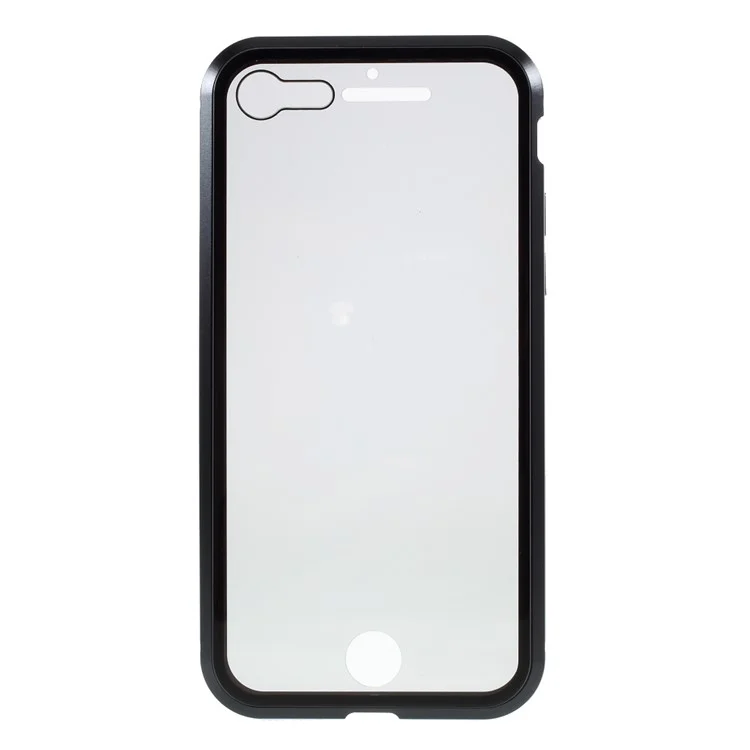 Cadre Métallique Magnétique + Couverture de Couverture Complète en Verre Trempé Double Face Pour Iphone 7/8 / se (2020) / se (2022) - le Noir