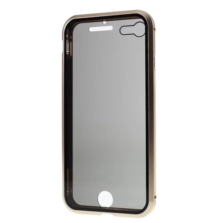 Moldura de Metal Magnética + Capa de Vidro Temperado Antiespião de Dupla Face para iPhone 7/8/SE (2020)/SE (2022) - Dourado