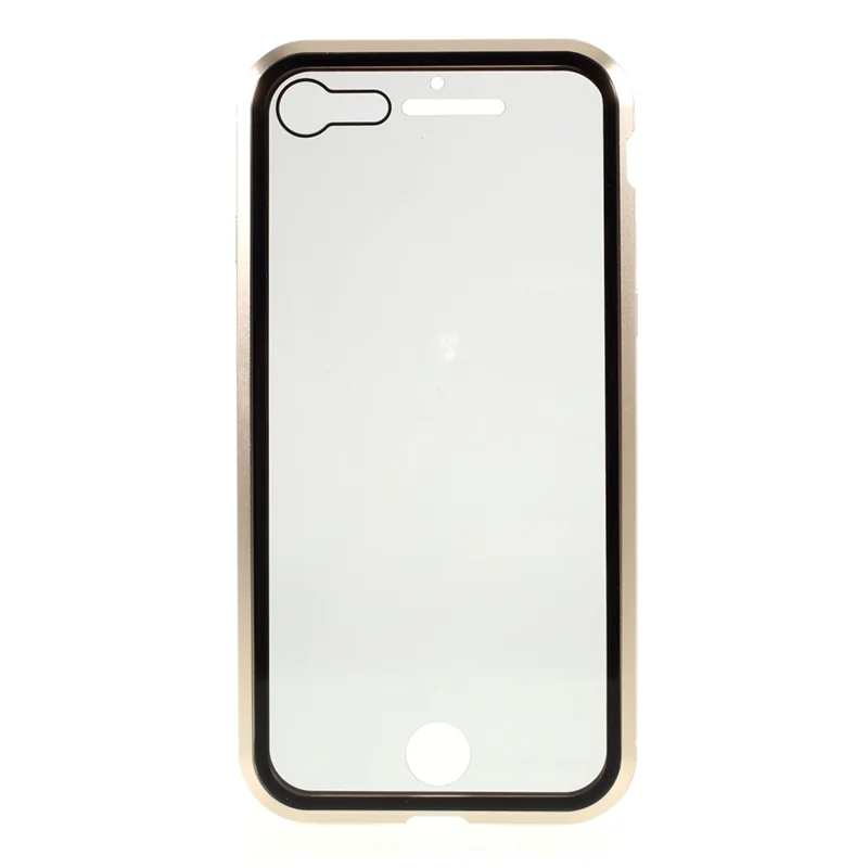 Moldura de Metal Magnética + Capa de Vidro Temperado Antiespião de Dupla Face para iPhone 7/8/SE (2020)/SE (2022) - Dourado