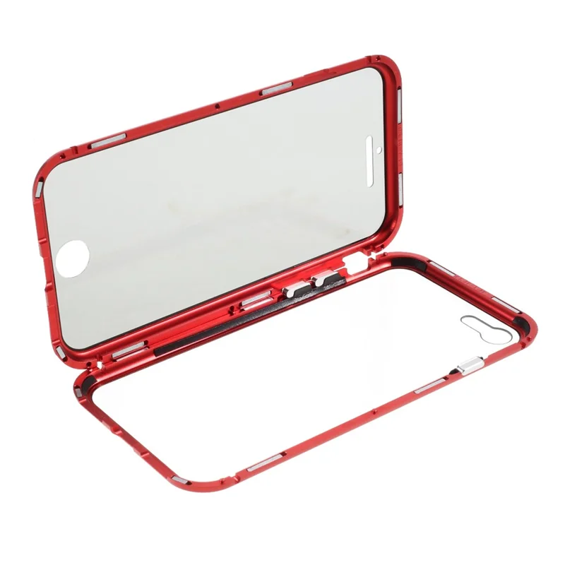 Magnetic Metal Frame + Double-sided Tempered Glass Anti-peep Full Coverage Cover for iPhone 7/8/SE (2020)/SE (2022) - Red