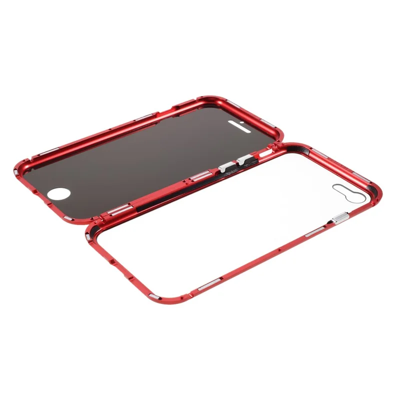 Magnetic Metal Frame + Double-sided Tempered Glass Anti-peep Full Coverage Cover for iPhone 7/8/SE (2020)/SE (2022) - Red