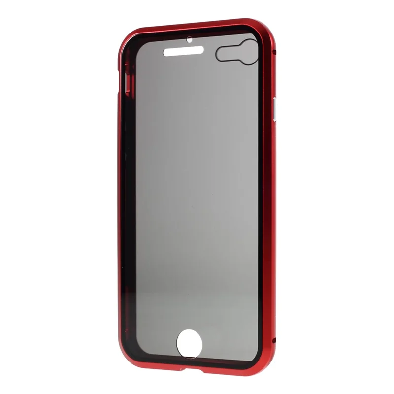 Magnetic Metal Frame + Double-sided Tempered Glass Anti-peep Full Coverage Cover for iPhone 7/8/SE (2020)/SE (2022) - Red