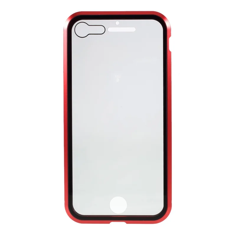Magnetic Metal Frame + Double-sided Tempered Glass Anti-peep Full Coverage Cover for iPhone 7/8/SE (2020)/SE (2022) - Red