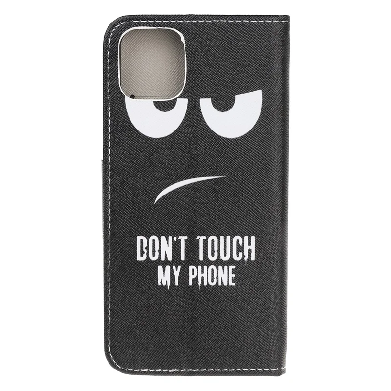 Cross Texture Pattern Printing Wallet Leather Cover Casing for iPhone 12 Pro 6.1-inch - Don't Touch My Phone
