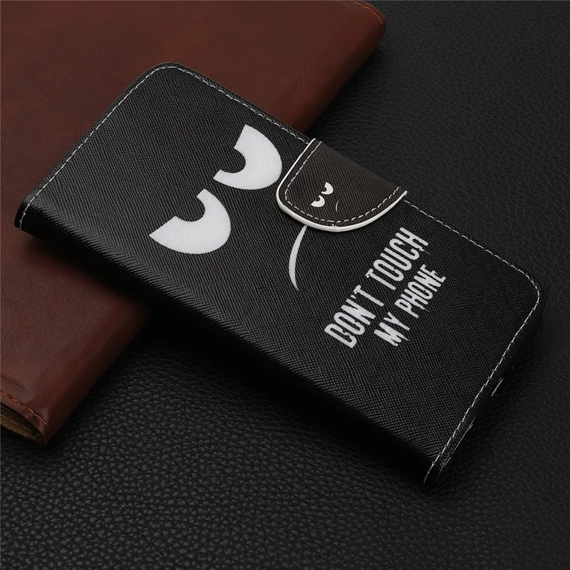 Cross Texture Pattern Printing Wallet Leather Cover Casing for iPhone 12 Pro 6.1-inch - Don't Touch My Phone