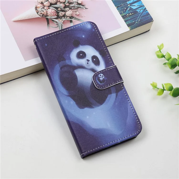 Cross Texture Pattern Printing Wallet Leather Phone Casing for iPhone 12 mini 5.4 inch - Panda