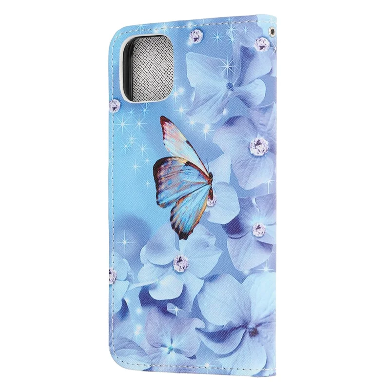 Cross Texture Pattern Printing Wallet Leather Phone Casing for iPhone 12 mini 5.4 inch - Butterfly