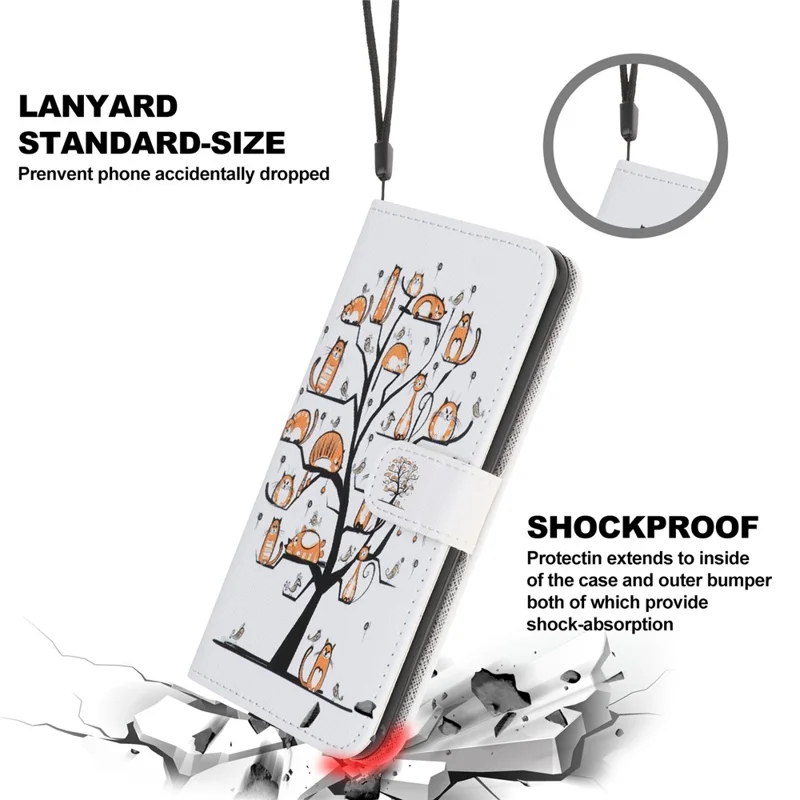 Cross Texture Pattern Printing Wallet Leather Phone Casing for iPhone 12 mini 5.4 inch - Cat Standing on the Tree