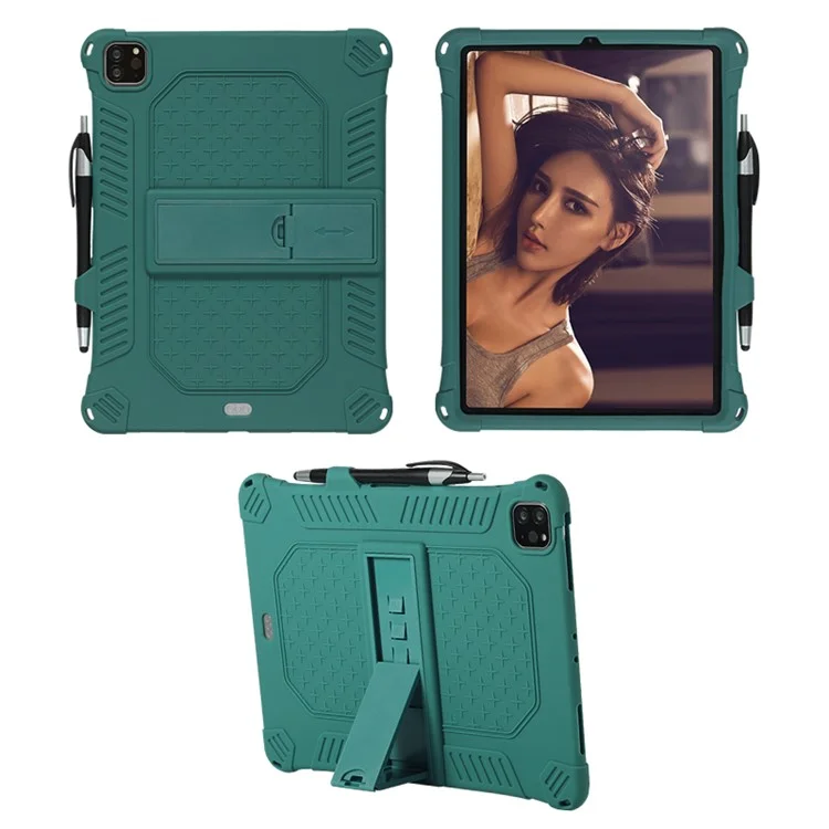 Case de Silicone Souple de Kickstand PC Avec Lonyard Pour Ipad Air (2020) / Air (2022) / Pro 11-pouces (2021) (2020) (2018) - Vert