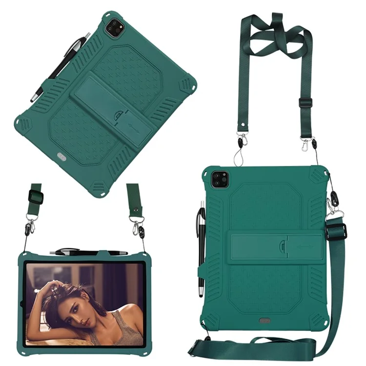 Kickstand PC Soft Silicone Case with Lanyard for iPad Air (2020) / Air (2022) / Pro 11-inch (2021)(2020)(2022) - Vert