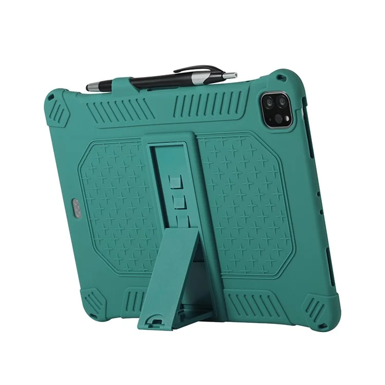 Case de Silicone Souple de Kickstand PC Avec Lonyard Pour Ipad Air (2020) / Air (2022) / Pro 11-pouces (2021) (2020) (2018) - Vert