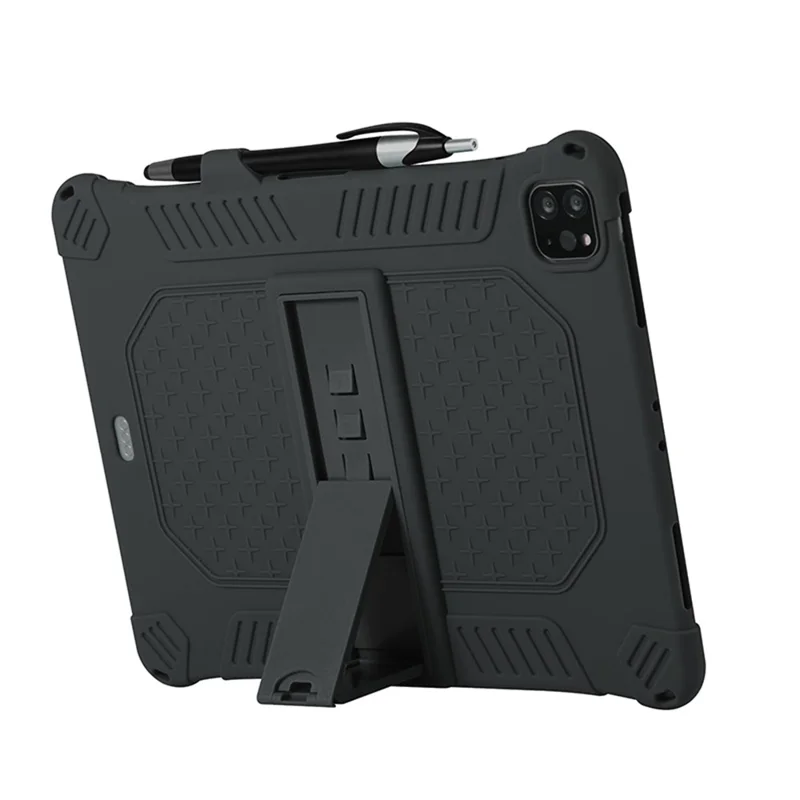 Kickstand PC Soft Silicone Case with Lanyard for iPad Air (2020) / Air (2022) / Pro 11-inch (2021)(2020)(2022) - Black