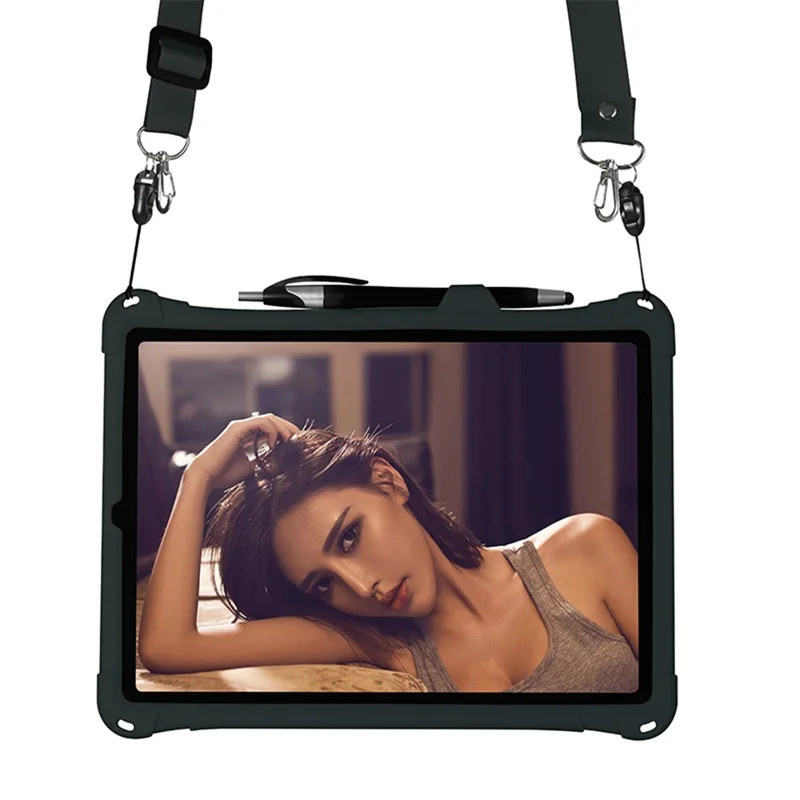 Kickstand PC Soft Silicone Case with Lanyard for iPad Air (2020) / Air (2022) / Pro 11-inch (2021)(2020)(2022) - Black