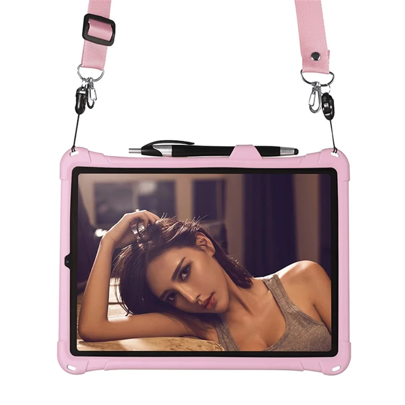 Kickstand PC Soft Silicone Case with Lanyard for iPad Air (2020) / Air (2022) / Pro 11-inch (2021)(2020)(2022) - Pink