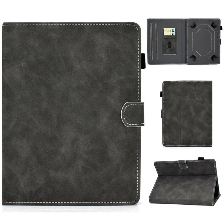 Slots de Cartão de Cores Sólidos Stand Flip Leather Protetive Shell Para Comprimidos de 10 Polegadas - Preto