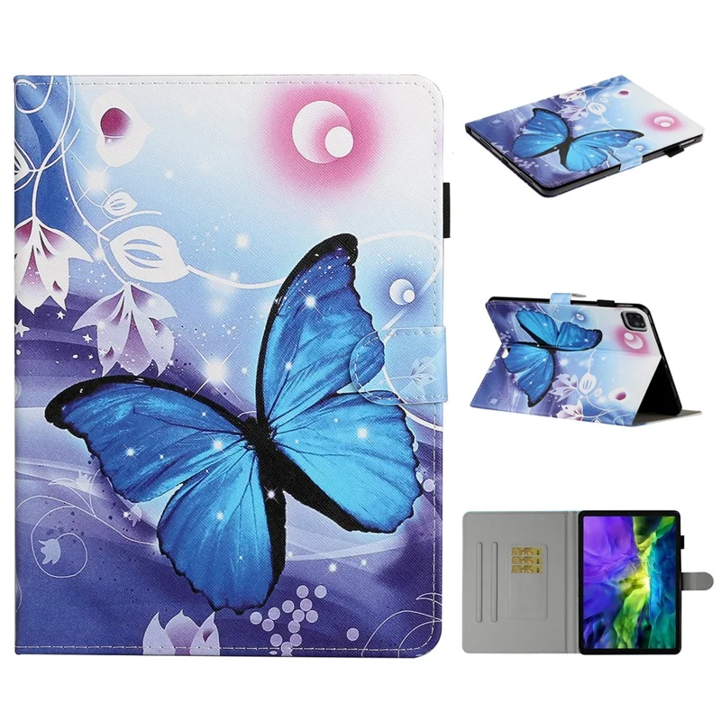 Pattern Printing Leather Stand Shell with Card Slots for iPad Pro 11-inch (2020) / (2022) / (2021) - Blue Butterfly