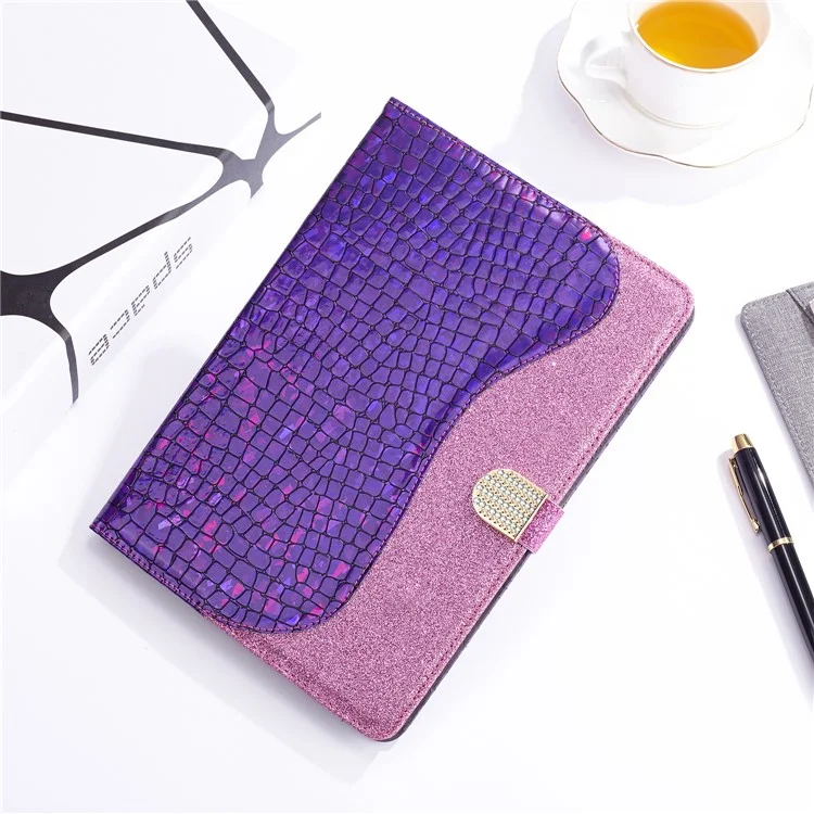 Crocodile Texture Flash Powder Leather Stand Tablet Case with Card Slots for iPad Pro 11-inch (2020) / (2022) / (2021) - Purple