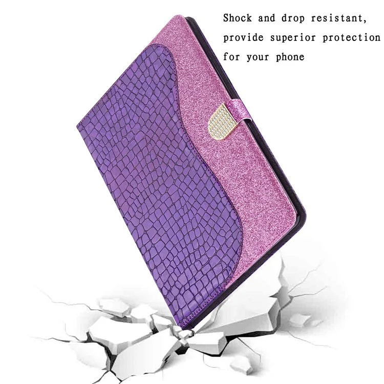 Crocodile Texture Flash Powder Leather Stand Tablet Case with Card Slots for iPad Pro 11-inch (2020) / (2022) / (2021) - Purple