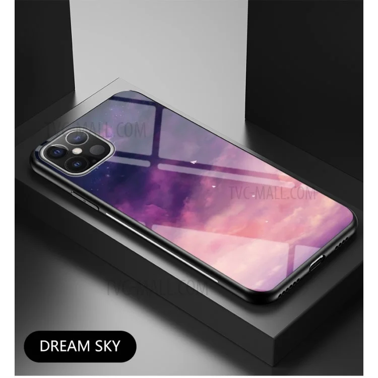 Glass Temprato Con Pattern Stellato + PC + TPU Hybrid Back Case Per Iphone 12 Pro Max 6,7 Pollici - Cielo Viola