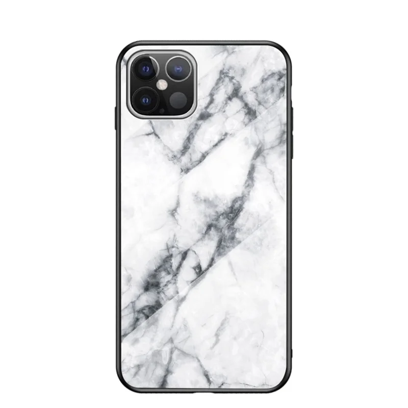 Marble Grain Pattern Tempered Glass PC + TPU Hybrid Case for iPhone 12 Pro Max 6.7 inch - White