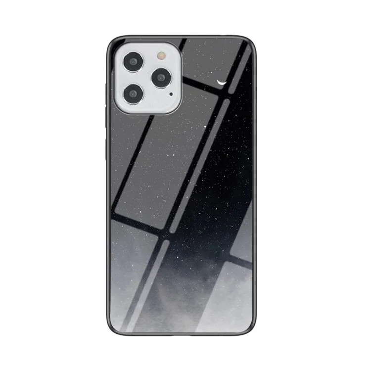 Starry Sky Tempered Glass + PC + TPU Protection Hybrid Case for iPhone 12 Pro/12 - Starry Crescent Moon