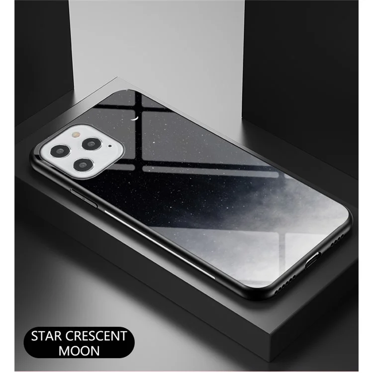 Caso Híbrido De Vidrio Templado De Cielo Estrellado + PC + TPU Protection Hybrid Funda Para IPhone 12 PRO / 12 - Luna Creciente Estrella