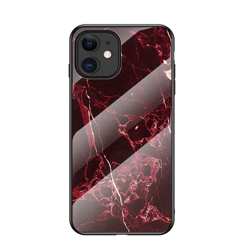Marble Texture Tempered Glass + PC + TPU Hybrid Case for iPhone 12 mini - Red