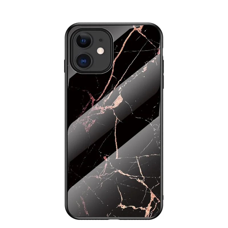 Marble Texture Tempered Glass + PC + TPU Hybrid Case for iPhone 12 mini - Black / Gold