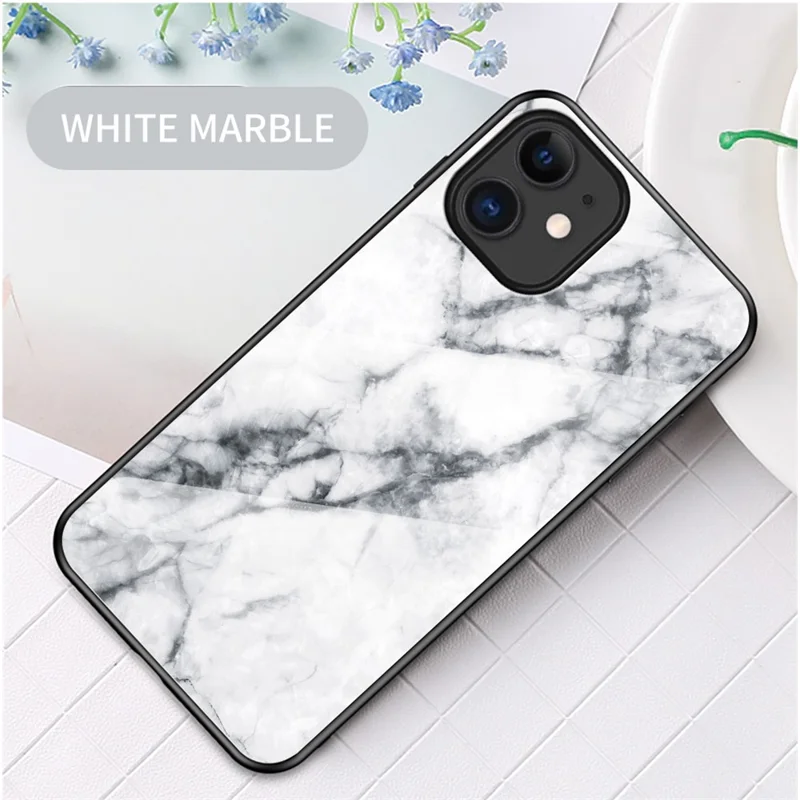 Marble Texture Tempered Glass + PC + TPU Hybrid Case for iPhone 12 mini - White