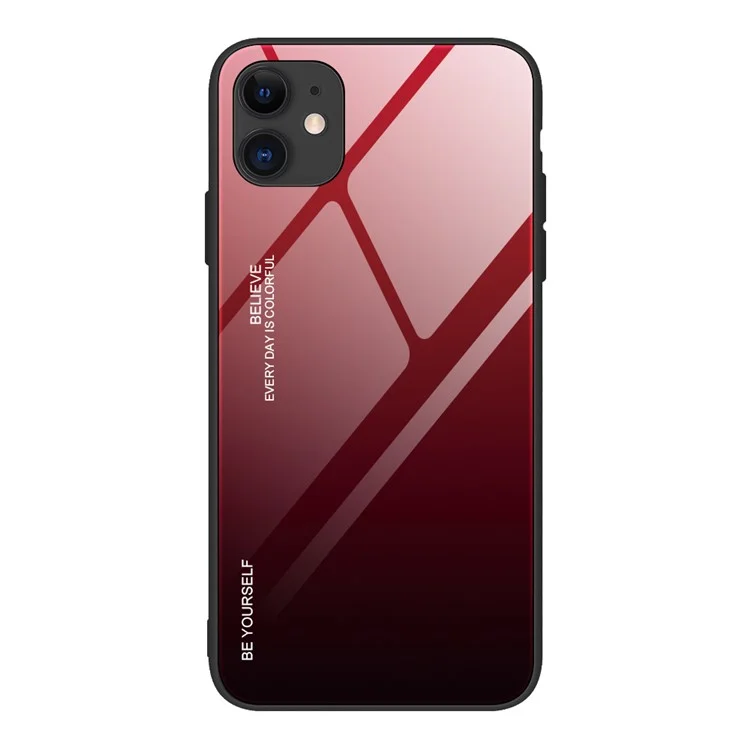 Verre Trempée de la Couleur du Gradient + PC + Étui Hybride TPU Pour Iphone 12 Pro / 12 - Rouge / le Noir