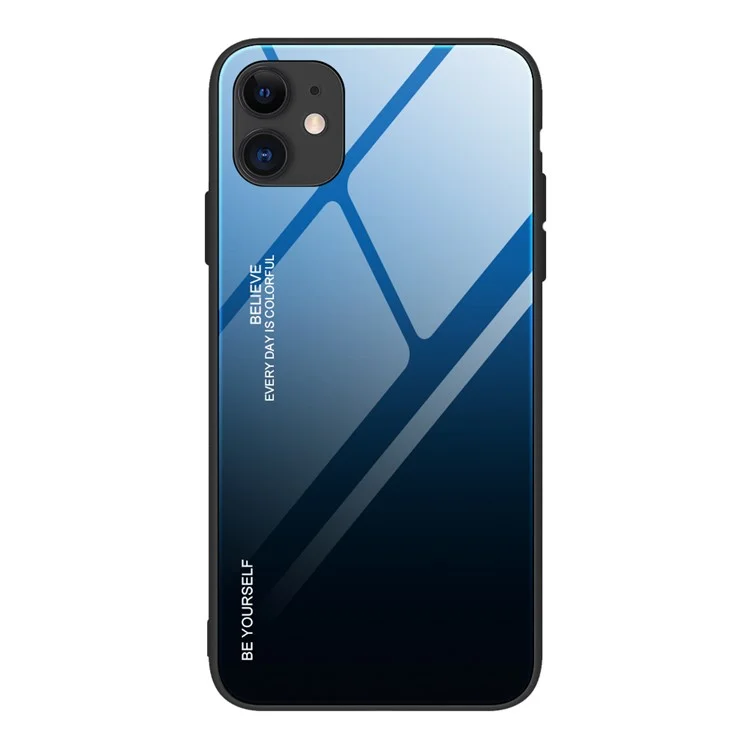 Gradiente Tampa de Cor de Vidro Temperado + PC + TPU Estojo Híbrido Para Iphone 12 Pro Máximo 6,7 Polegadas - Azul / Preto