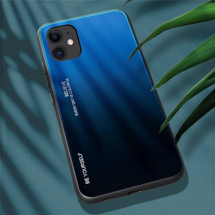 Étui hybride Gradient Color Cover en verre trempé + PC + TPU pour iPhone 12 Pro Max 6,7 pouces - Bleu / Noir