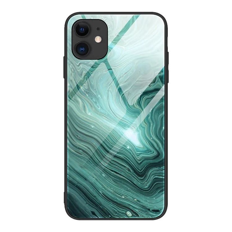 Vidro da Pele de Mármore Traseiro de Vidro + Tpu Para Iphone 12 Pro Máximo de 6,7 Polegadas - Fluxo Verde