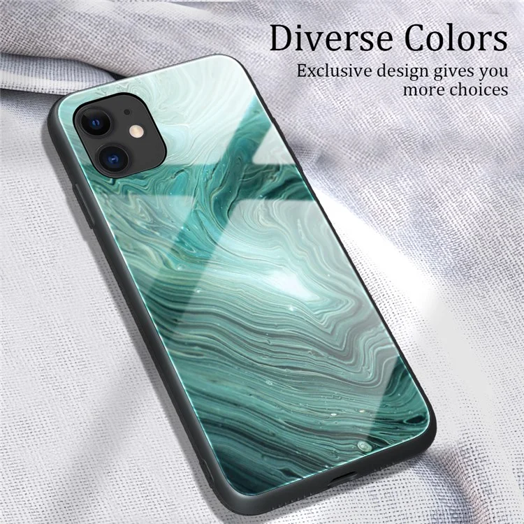 Marble Skin Tempered Glass Back + TPU Shell for iPhone 12 Pro Max 6.7 inch - Green Flow