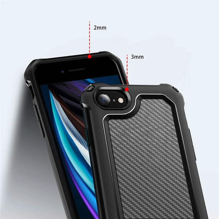 Carbon Fiber Texture PC + TPU Hybrid Phone Case for iPhone 7/8/SE (2020)/SE (2022) - Black