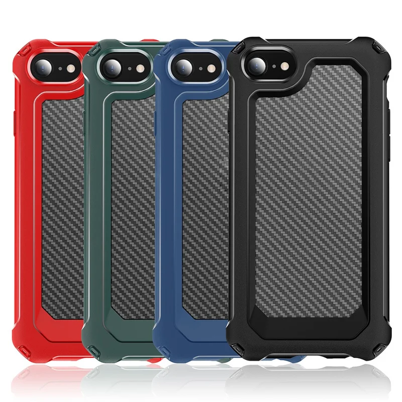 Carbon Fiber Texture PC + TPU Hybrid Phone Case for iPhone 7/8/SE (2020)/SE (2022) - Blue