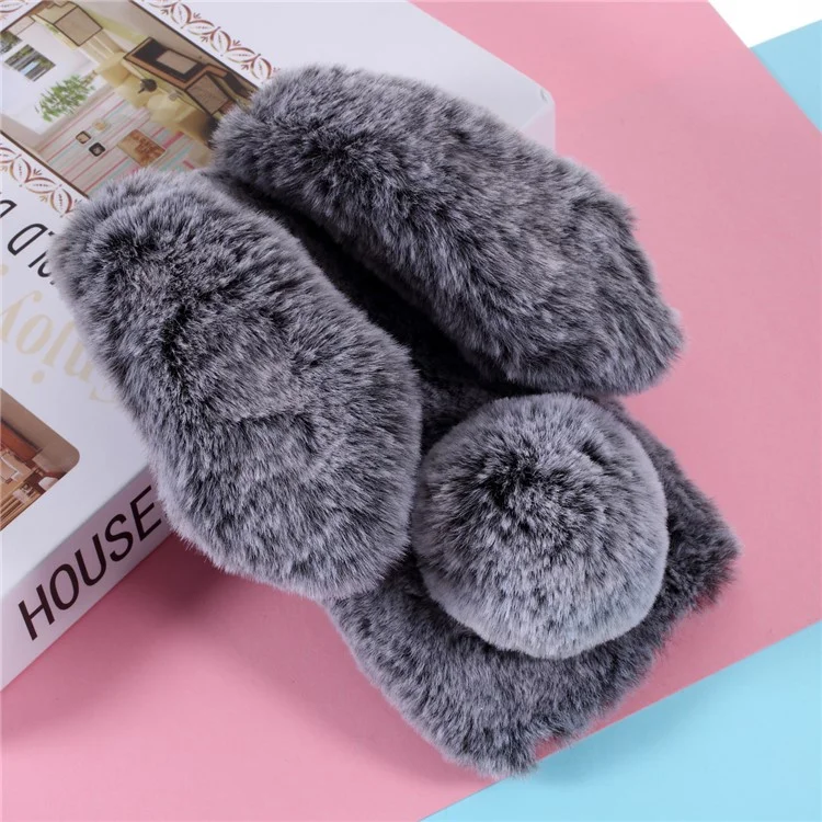 Rabbit Shaped Fur Coated Soft TPU Phone Case for Apple iPhone 12 Pro Max 6.7 inch - Dark Grey